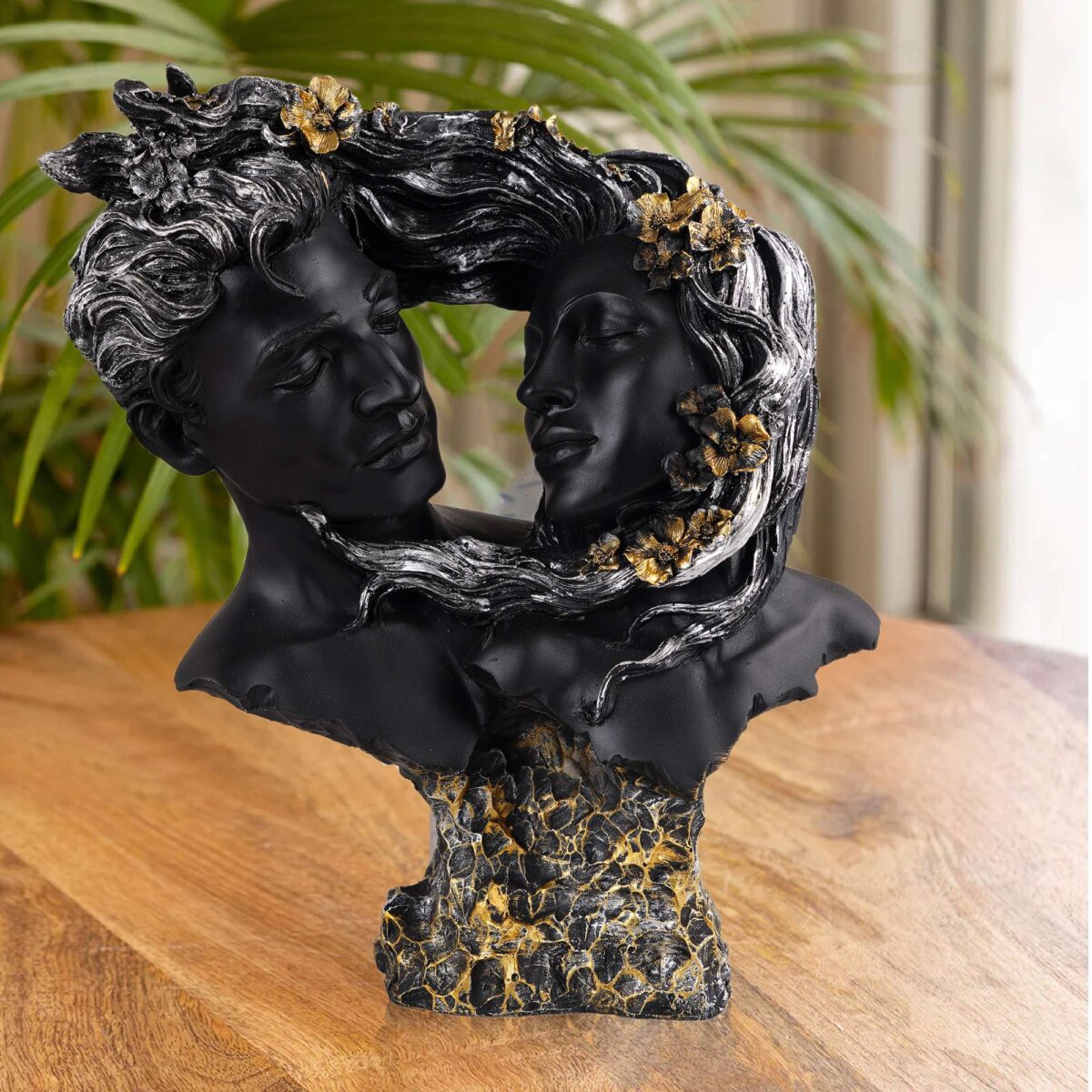 Love Couple Face Statue black and golden Showpiece for Home Decor  Valentine Day Gift | Resin Decorative Showpiece  showpiece - Image 4